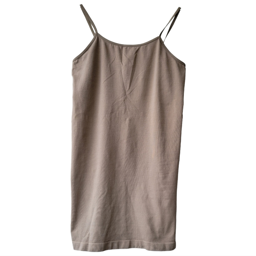 Tan-Grey Nylon Camisole Spaghetti Straps No Side Seams Stretchy Size M